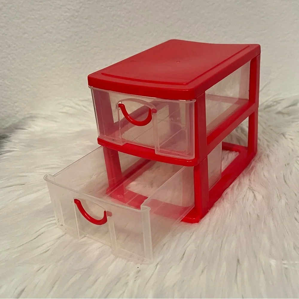 Mini Stackable Clear 2-drawer Organizer Green Red Blue Frame